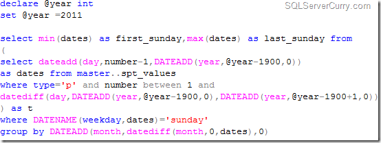 SQL Server First And Last Sunday Of Each Month